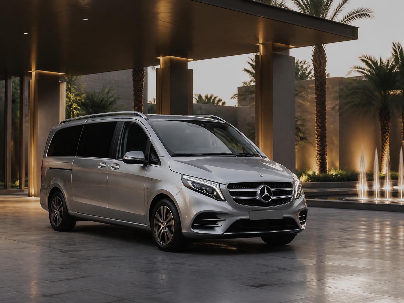 Mercedes-Benz V-Class at a hotel entrance for family and group mobility
